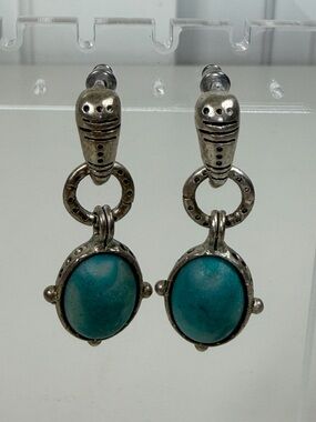 Vintage Stein Southwest Faux Turquoise Teardrop Dangle Earrings Boho Western
